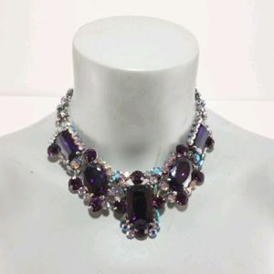 Purple Crystal and AB Crystal Chunky statement necklace